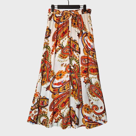 Vince Camuto Womens Orange Paisley Maxi Skirt Ivory sz XL NWOT Elastic Waist - Picture 6 of 9